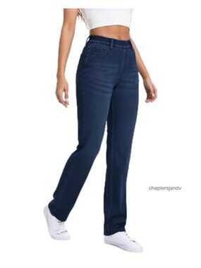 Women's Straight Leg Pull On Jeans High Waisted Stretch Denim Sweatpant Jeans
